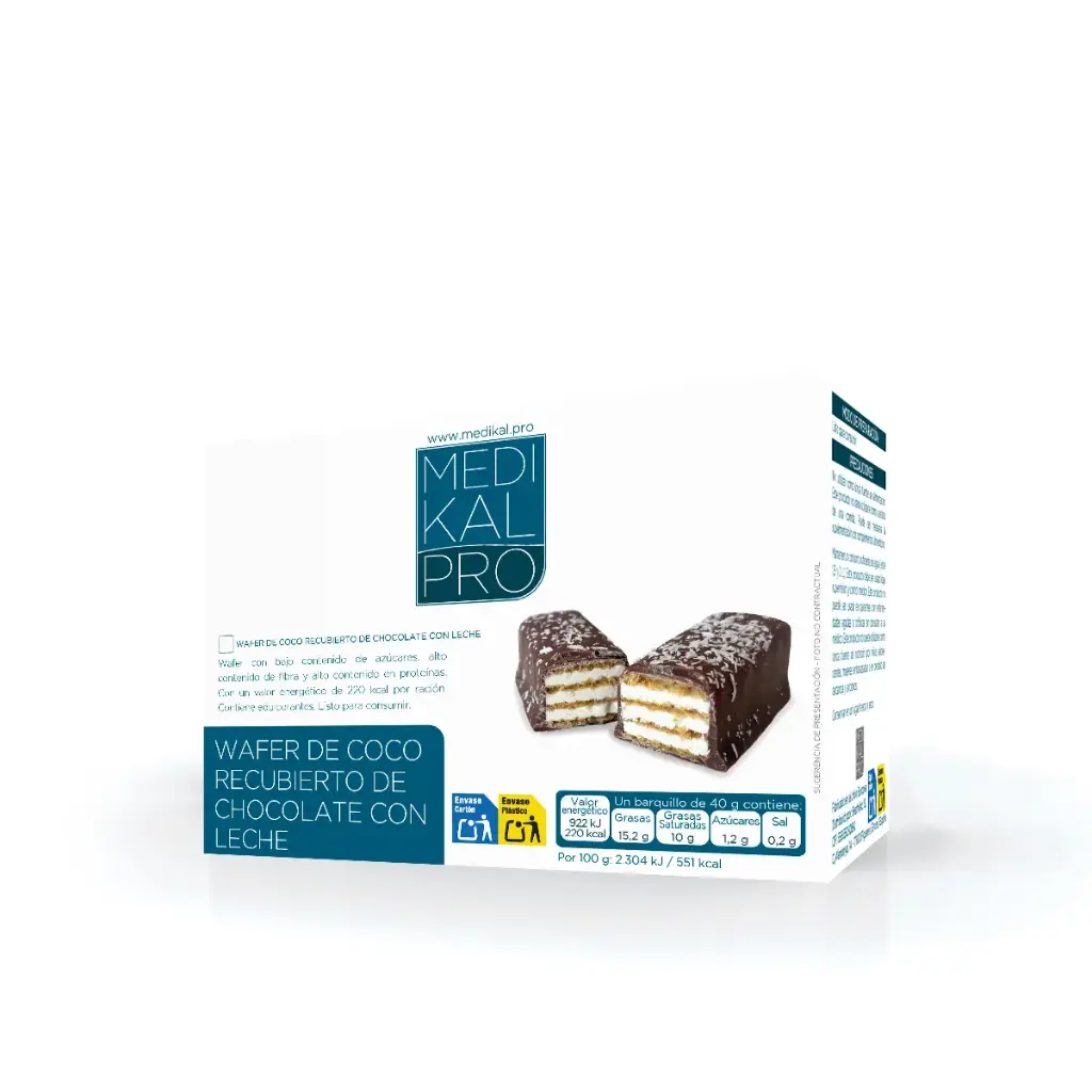 Wafer de coco recubierto de chocolate con leche 40 g (5 uds)